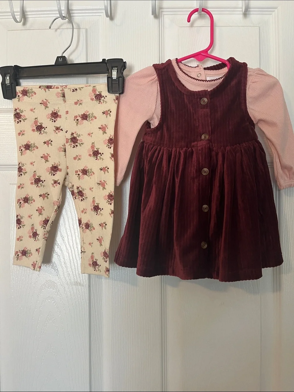 Tahari Baby Burgundy Corduroy Dress with Pink Knit Top